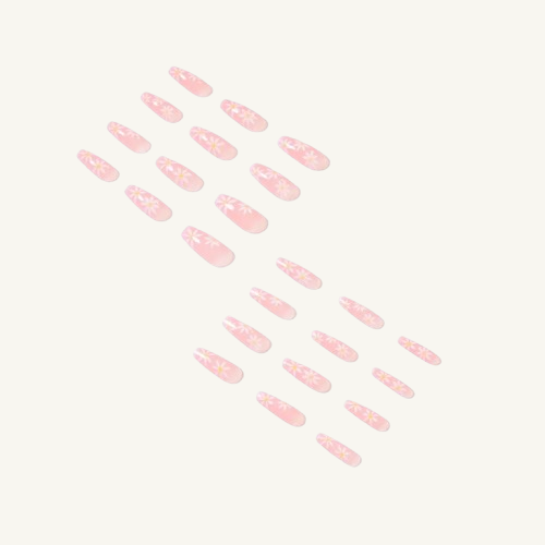 Fresh Daisy Press-On Nails | White Floral Pattern Coffin