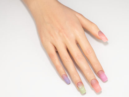 3D Outline Rainbow Press-On | Matte French Square Nails