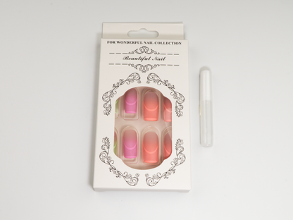 3D Outline Rainbow Press-On | Matte French Square Nails