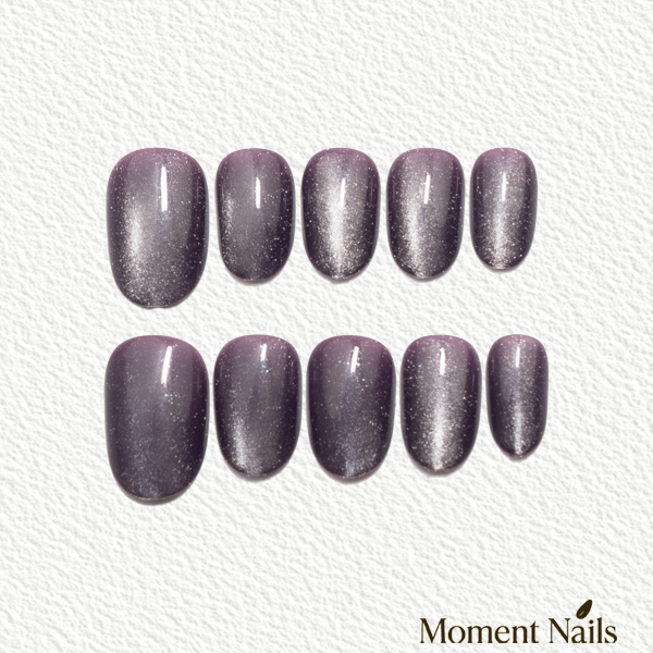 Amethyst Cat Eye Press-On Nails | Gemstone Sheen | Short Oval