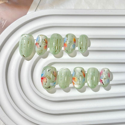 Light Green Butterfly Press-On Nails
