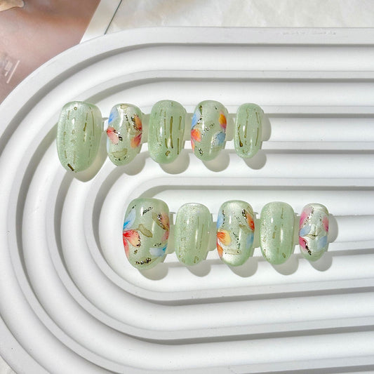 Light Green Butterfly Press-On Nails