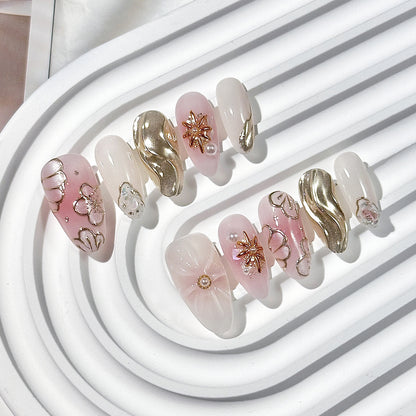 Pink-White 3D Accent  Press-On Nails