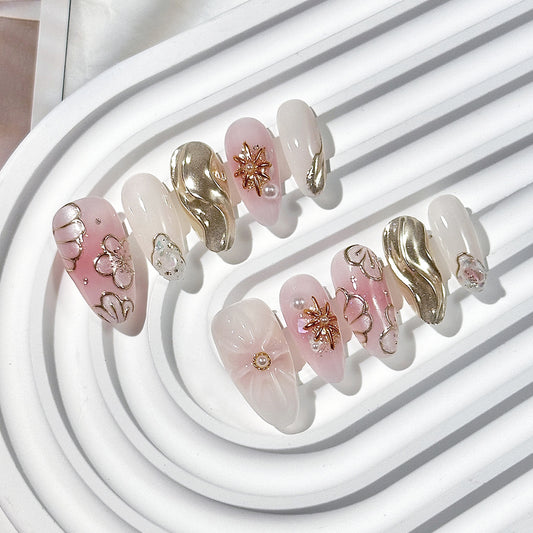 Pink-White 3D Accent  Press-On Nails