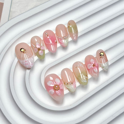 Pink Floral Short Almond Press-On Nails