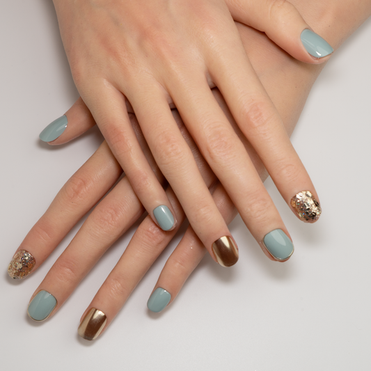 Light Green Gold Short Press-On Nails