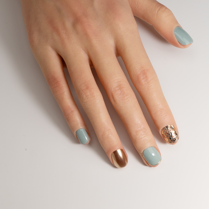 Light Green Gold Short Press-On Nails