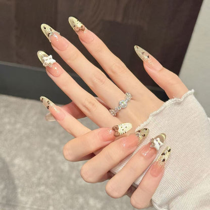 Nude Pink Leopard Sparkle Long Oval Press-On Nails