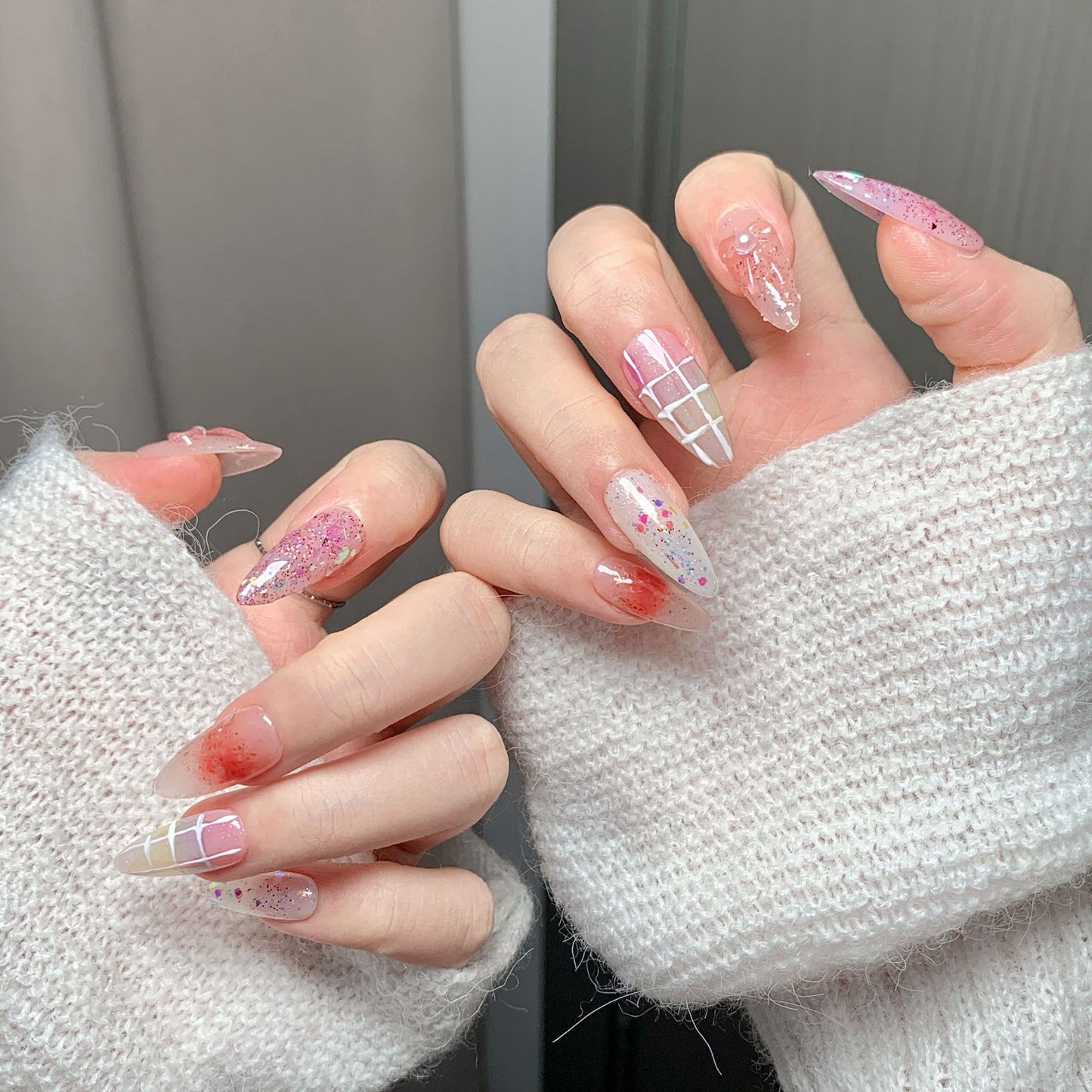 Sweet Glitter Almond Press-On Nails