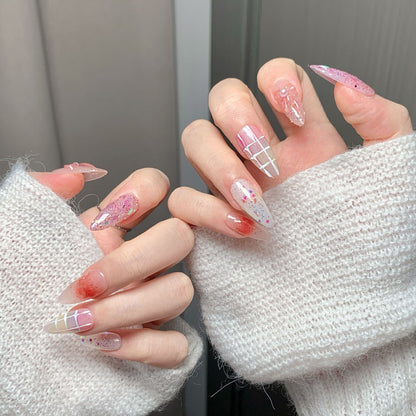 Sweet Glitter Almond Press-On Nails