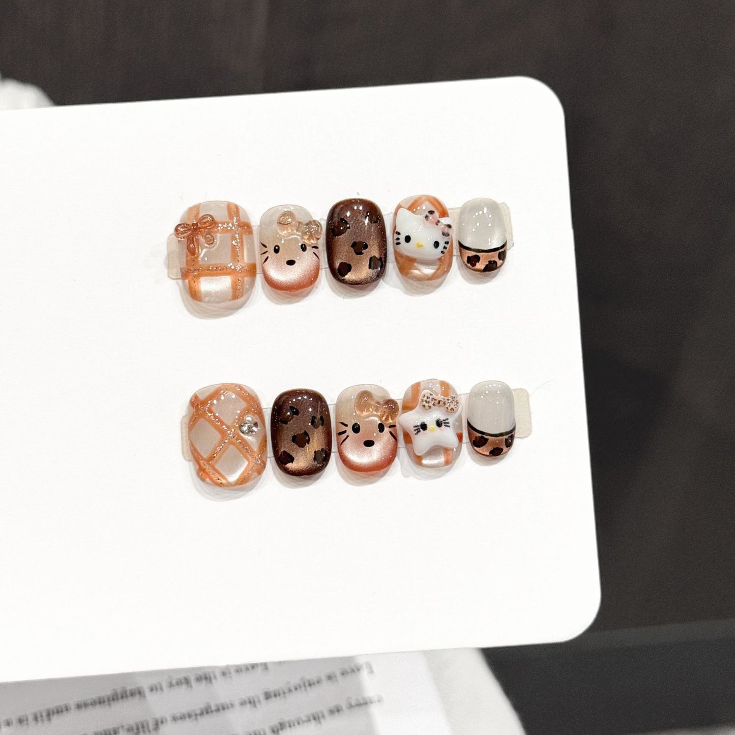 Milk Tea Hello Kitty Squoval Press-On Nails