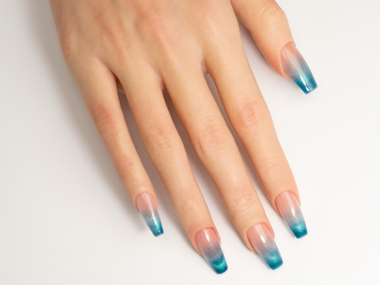 Blue Pink Ombre Press On Nails | Glitter French | Handmade