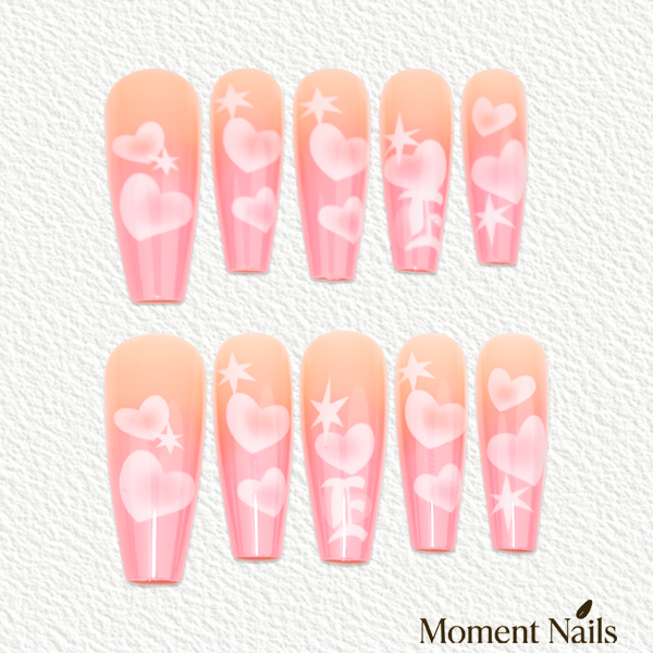 Pink Ombre Gothic Heart Press-On Nails | Baddie XL Ballerina