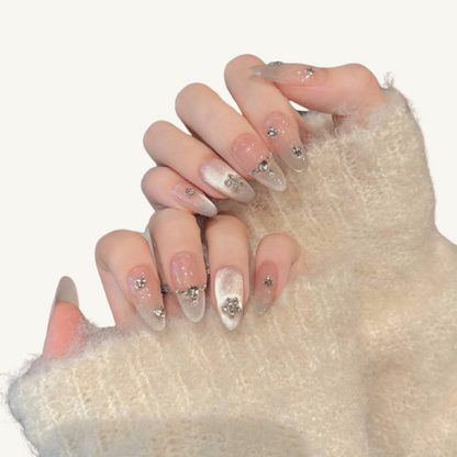 Ice Cat Eye Press-On Nails |Handmade Ice Crystal Almond Nails