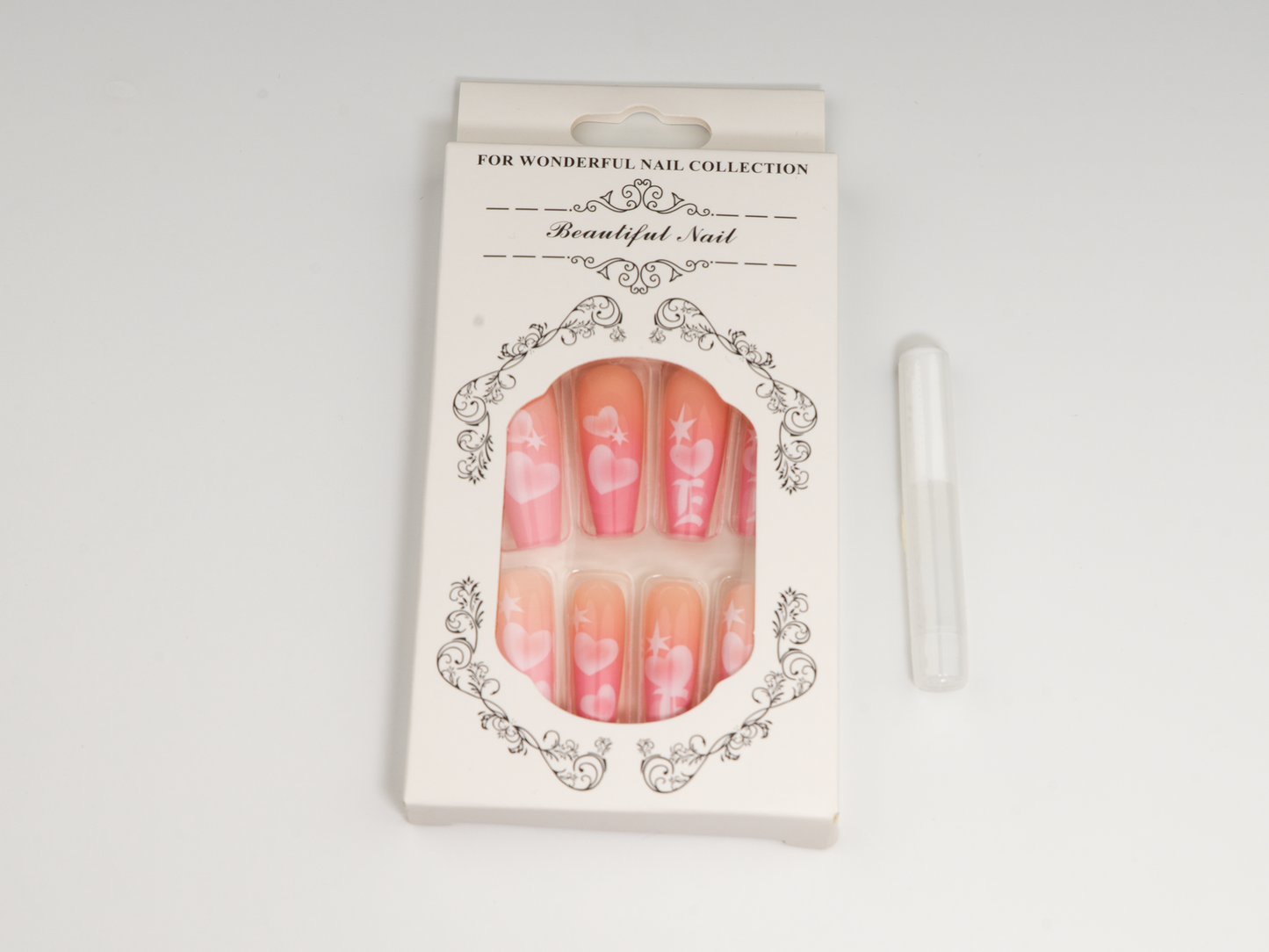 Pink Ombre Gothic Heart Press-On Nails | Baddie XL Ballerina