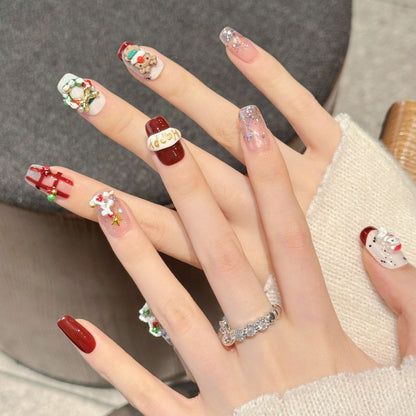 Christmas Theme Short Square Press-On Nails