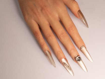 Champagne Bubbles Press-On Nails | Handmade Luxury Cat Eye Stiletto