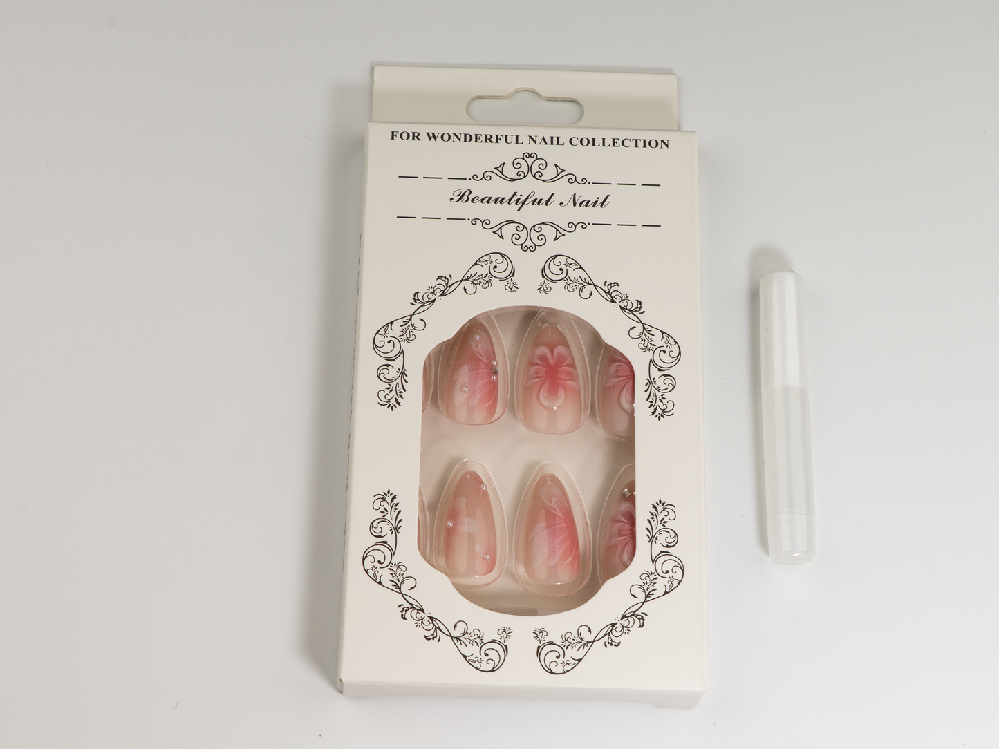 Pink Jelly Relief Press-On Nails | 3D Flower Design | Almond