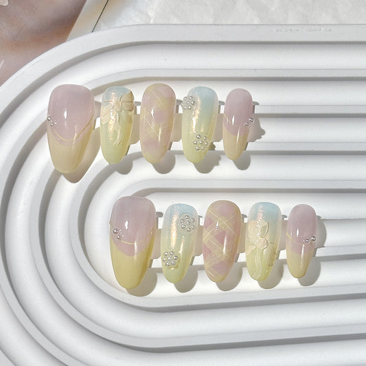 Pink-Yellow Gradient Fresh Press-On Nails