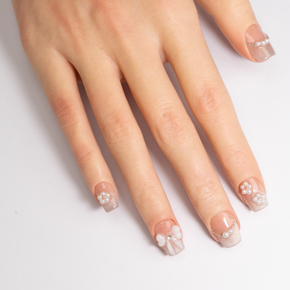 Pink Nude Pearl Bow Short Press-On Nails