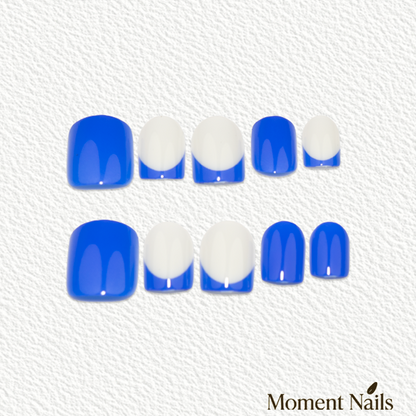 Cobalt Blue Press-On Nails | Graphic French Short Oval