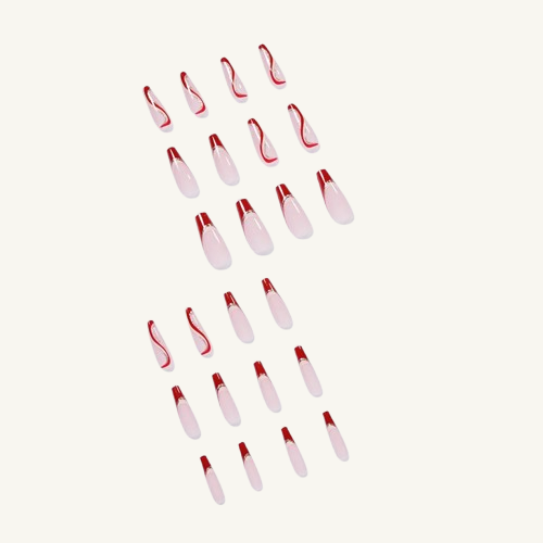 Red & Gold Swirl Press-On Nails | Glitter Wave Long Square
