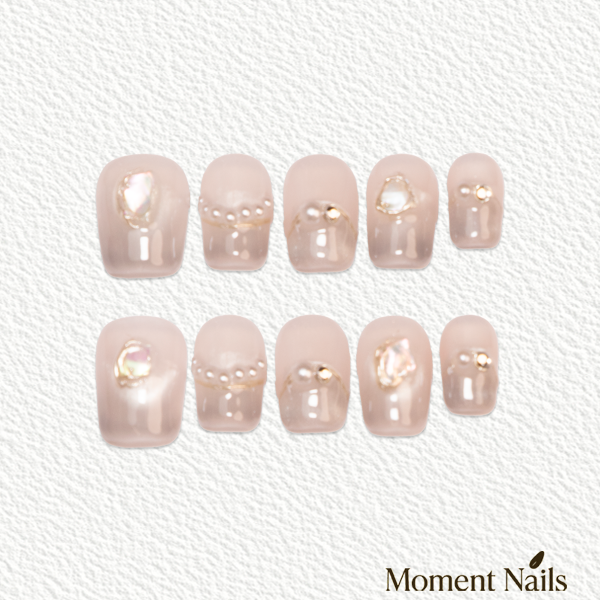 Nude Pink Pearl Diamond Short  Press-On Nails