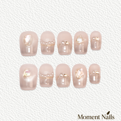 Nude Pink Pearl Diamond Short  Press-On Nails