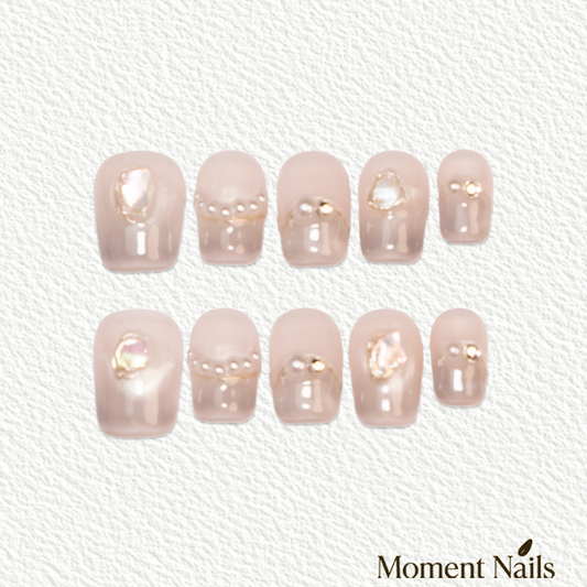 Nude Pink Pearl Diamond Short  Press-On Nails