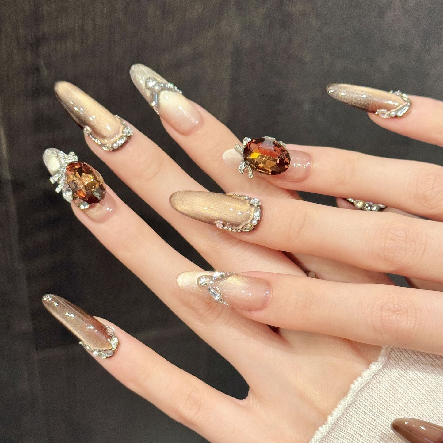 Bronze Gem Long Oval Press-On Nails