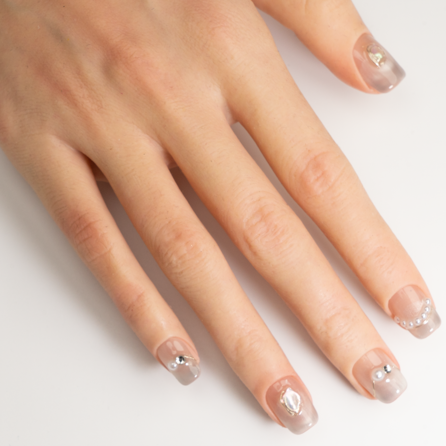 Nude Pink Pearl Diamond Short  Press-On Nails