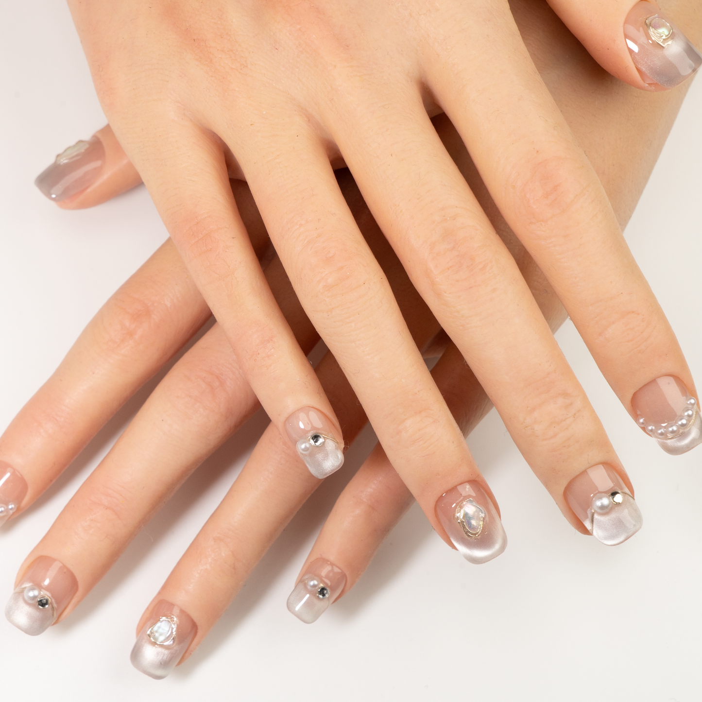 Nude Pink Pearl Diamond Short  Press-On Nails