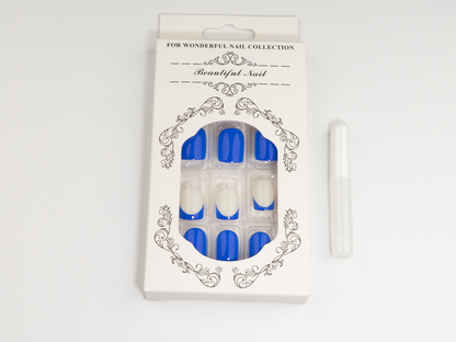 Cobalt Blue Press-On Nails | Graphic French Short Oval