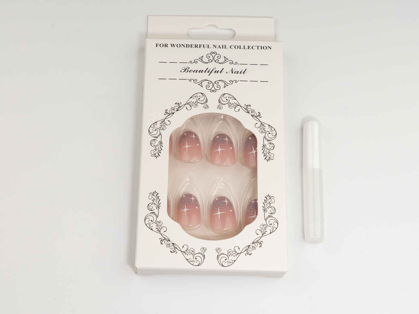 Starry Sky Glitter Ombré Press-On Nails | Silver Starburst Short Oval