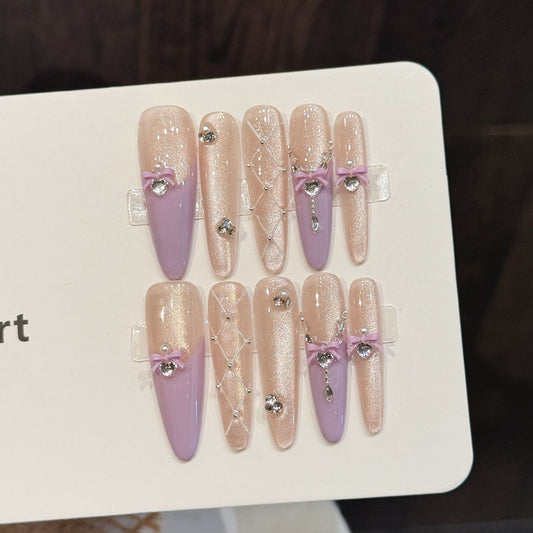 Lavender Bow Stiletto Press-On Nails