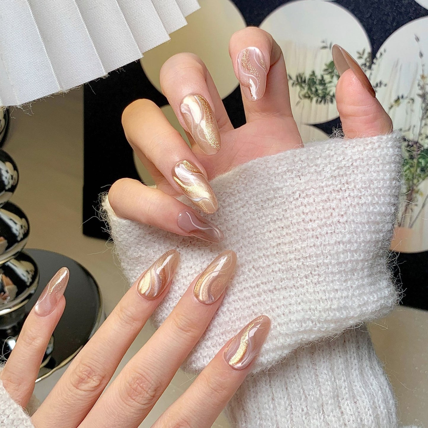 Gold-Brown Marble  Press-On Nails