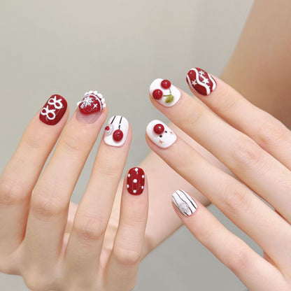 Red-White Christmas Cherry Press-On Nails