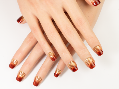Amber Heart Press-On Nails | Handmade Orange Gold Cat Eye