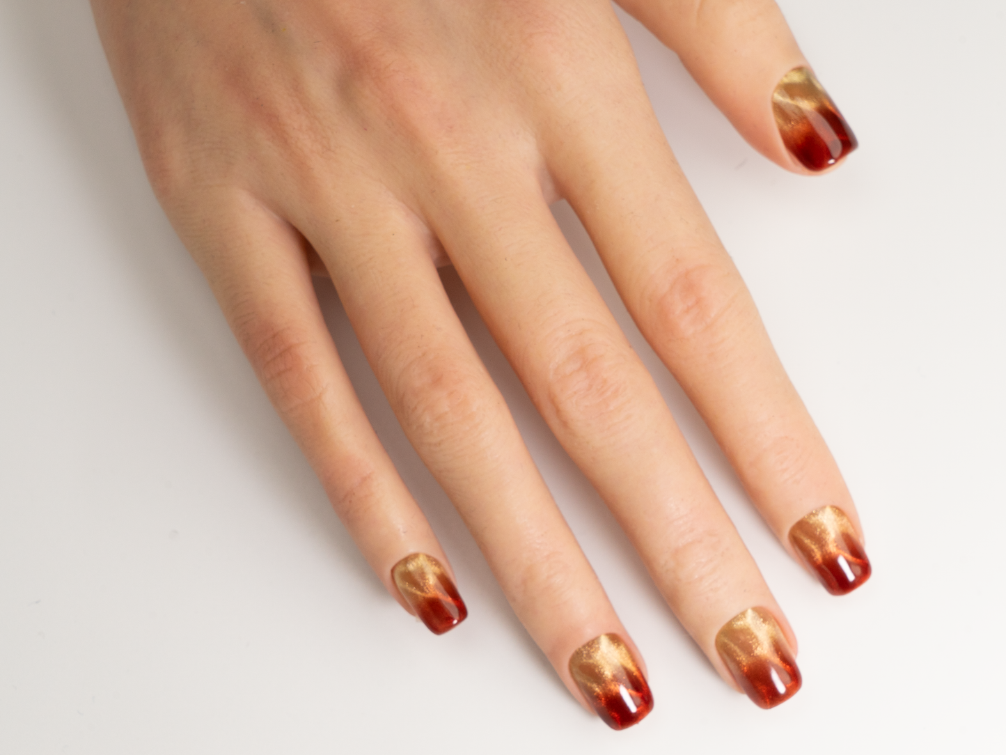 Amber Heart Press-On Nails | Handmade Orange Gold Cat Eye