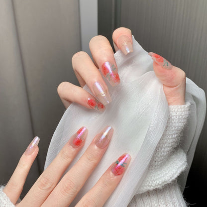 Glitter Rose Gold Line Almond Press-On Nails