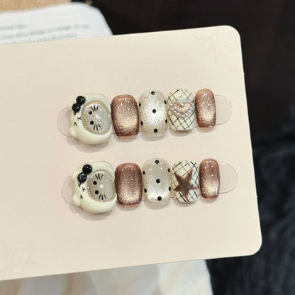 Hello Kitty Glitter Short Coffin Press-On Nails