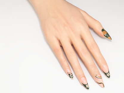 Brown Checker Press-On Nails | Daisy French Tip Stiletto