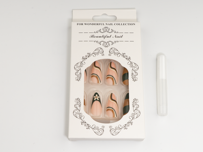 Brown Checker Press-On Nails | Daisy French Tip Stiletto