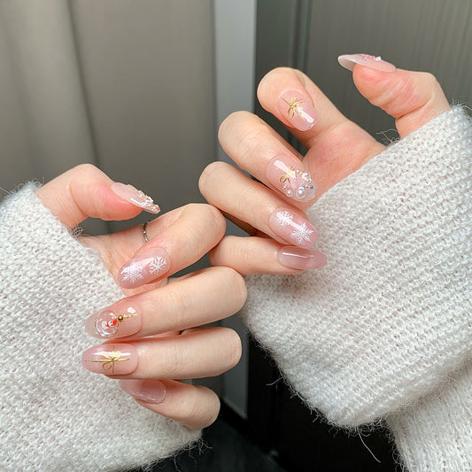 Christmas Pale Pink Oval Press-On Nails