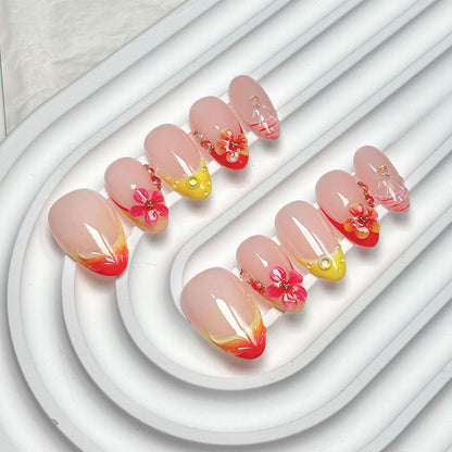 Blossom Gradient Short Almond Press-On Nails