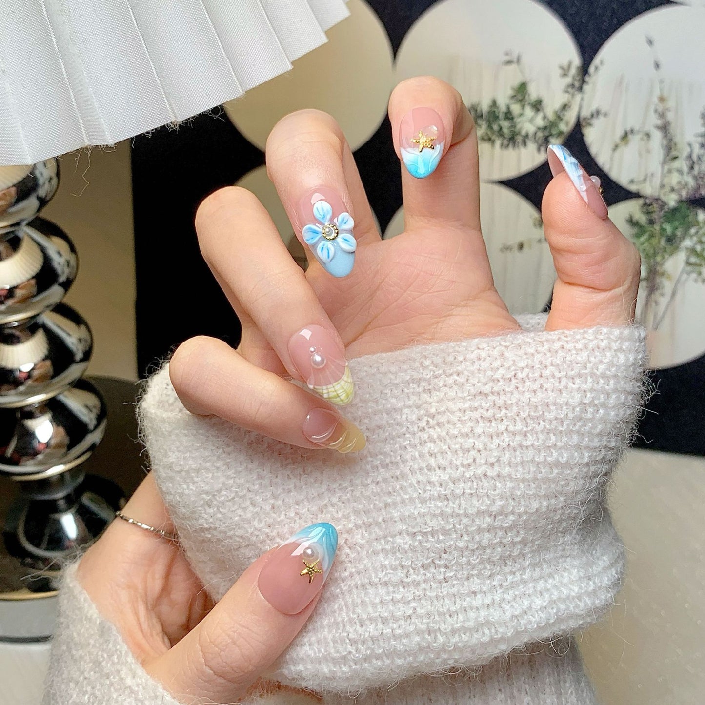 Fresh Ocean Short Almond Press-On Nails