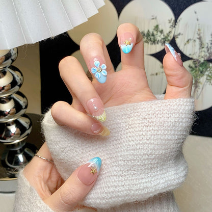 Fresh Ocean Short Almond Press-On Nails