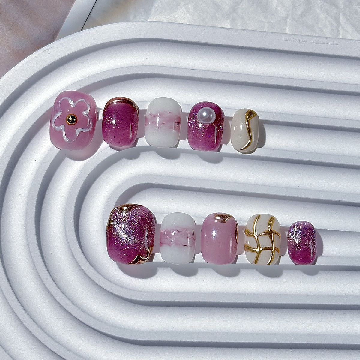 Pink-Purple Sweet-Cool Square Press-On Nails