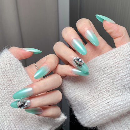 Mint Glitter Diamond  Press-On Nails