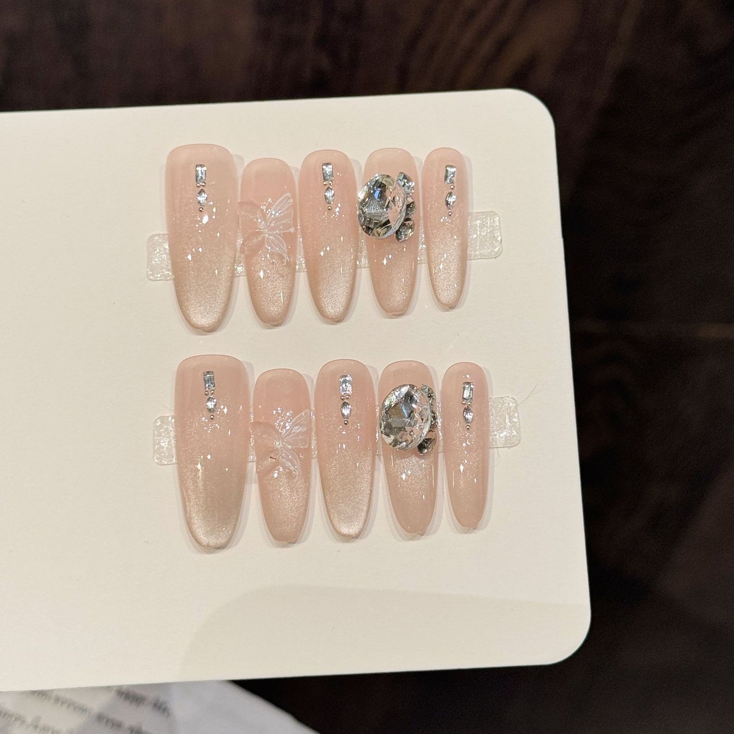 Blush Sparkle Long Oval Press-On Nails